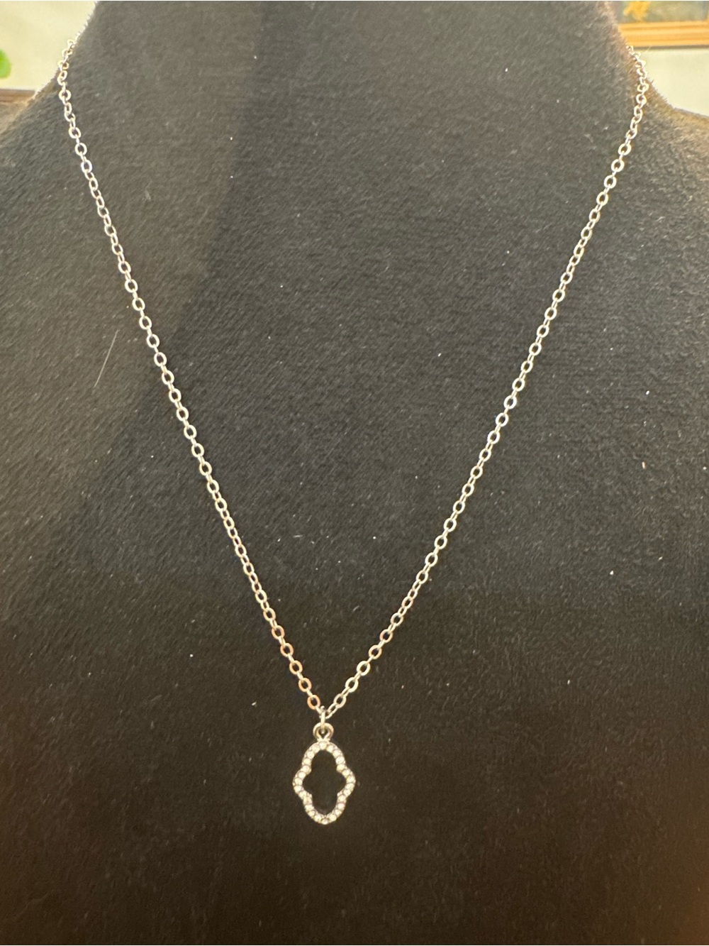 Silver Tone Rhinestone Open Pendant Necklace Abstract Geometric Minimalist
